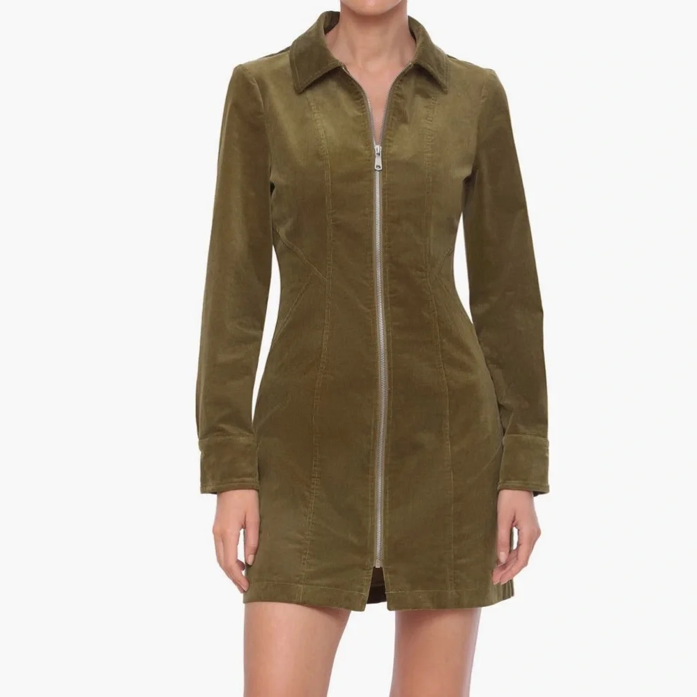 7 For All Mankind NWT Avec Les Filles Zip Up Long Sleeve Corduroy Shirtdress - Picture 7 of 14